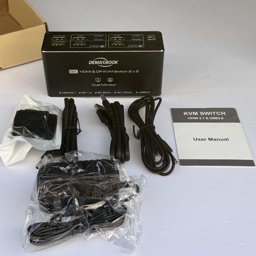 DEMAXBOOK 8K HDMI DP KVM Switch 2x2 Dual Monitor HDMI 2.1 DP 1.4 USB 3.0 Black - Picture 4 of 4